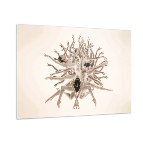 Quadro su vetro - Una composizione di ballerini in un arrangiamento dinamico artistico - 100x70cm - Fiorendo nella danza - Decorazione murale moderna per soggiorno e camera da letto ARTTOR