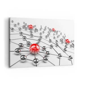 Quadro su tela - Stampe su Tela - Una rete di palline metalliche con accenti rossi - 100x70cm - Rete argentea - Decorazione murale moderna per soggiorno e camera da letto ARTTOR