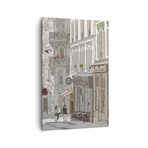 Quadro su tela - Stampe su Tela - Illustrazione di una strada cittadina con caffè e negozi - 80x120cm - Gioie cittadine - Decorazione murale moderna per soggiorno e camera da letto ARTTOR