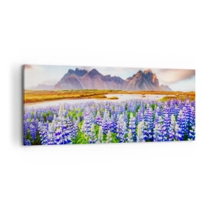 Quadro su tela - Stampe su Tela - Fiori in un paesaggio montano con un cielo pittoresco - 120x50cm - Forza e asprezza accanto alla mitezza - Decorazione murale moderna per soggiorno e camera da letto ARTTOR