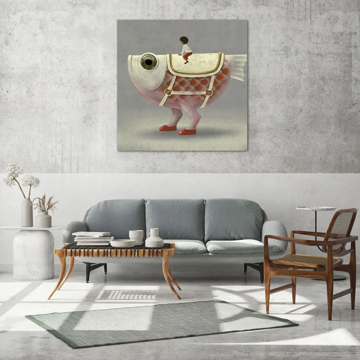 Quadro su vetro - Il cavaliere del pesce - 70x70 cm