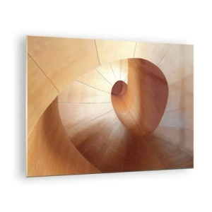 Quadro su vetro - Struttura architettonica a spirale in legno dai colori caldi - 70x50cm - Serpentina architettonica - Decorazione murale moderna per soggiorno e camera da letto ARTTOR