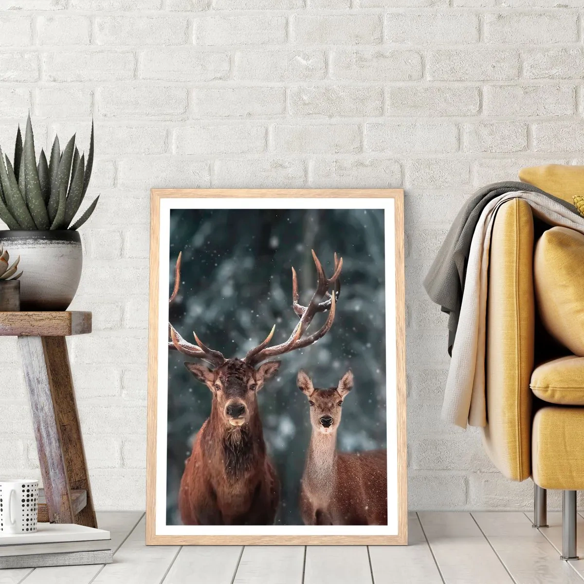 Poster in cornice rovere chiaro - Il re della foresta con la consorte - 40x50 cm