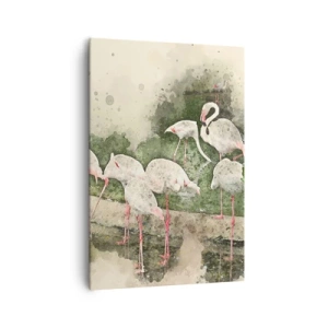 Quadro su tela - Stampe su Tela - Fenicotteri nel loro ambiente naturale in stile acquerello - 70x100cm - Sogno esotico - Decorazione murale moderna per soggiorno e camera da letto ARTTOR