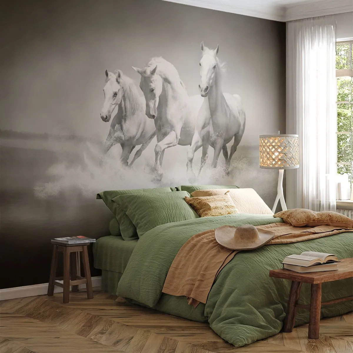 Fotomurali Autoadesivo Deluxe Sticker - Estasi bianca - Animali, Cavalli, Natura - 150x105 cm