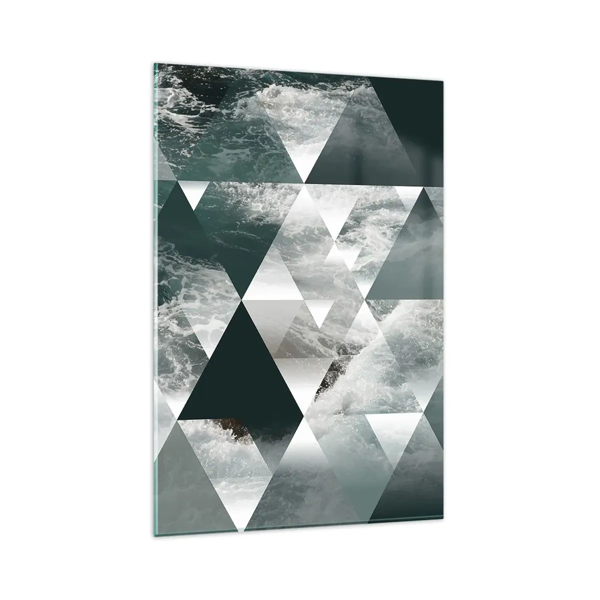 Quadro su vetro - Motivo geometrico con motivo a onde nei toni del verde - 80x120cm - Prospettiva di cristallo - Decorazione murale moderna per soggiorno e camera da letto ARTTOR