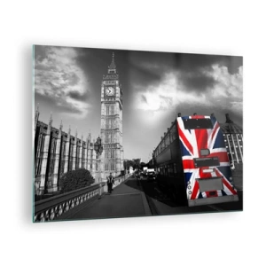 Quadro su vetro - Il Big Ben e un autobus con la bandiera britannica - 70x50cm - Orgogliosa e grande - Decorazione murale moderna per soggiorno e camera da letto ARTTOR