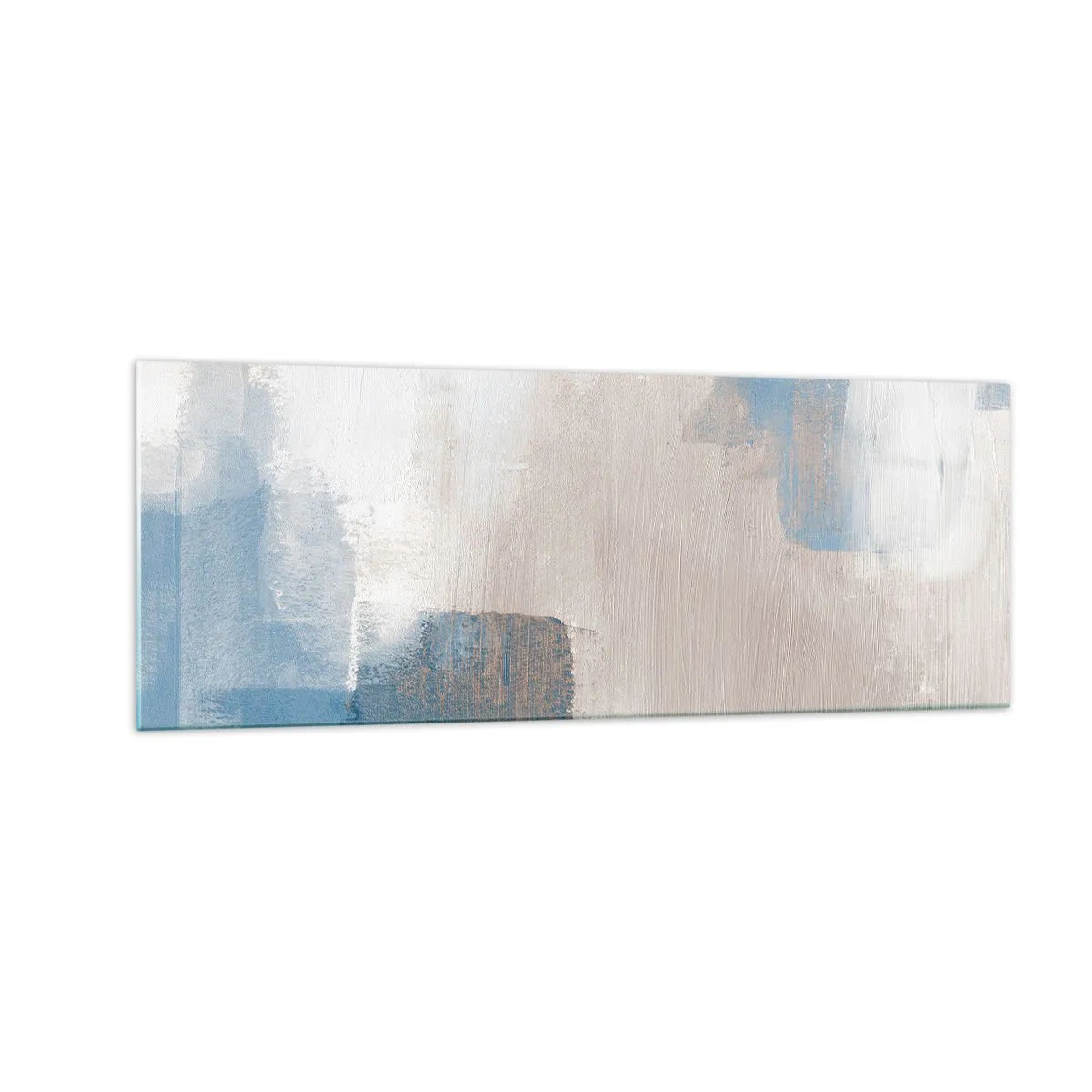 Quadro su vetro - Forme astratte nei toni del blu e del beige - 140x50cm - Astrazione rosa coperta dal blu - Decorazione murale moderna per soggiorno e camera da letto ARTTOR
