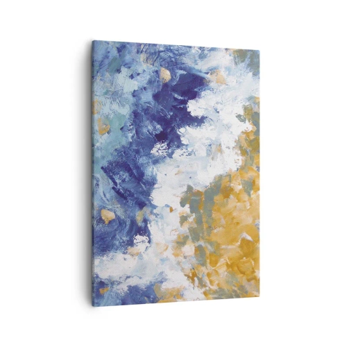 Quadro su tela - Stampe su Tela - Astrazione nei toni del blu, bianco e oro - 50x70cm - La danza degli elementi - Decorazione murale moderna per soggiorno e camera da letto ARTTOR