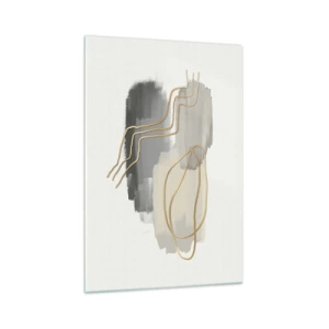 Quadro su vetro - Linee dorate astratte su sfondo grigio - 70x100cm - Durata e movimento - Decorazione murale moderna per soggiorno e camera da letto ARTTOR