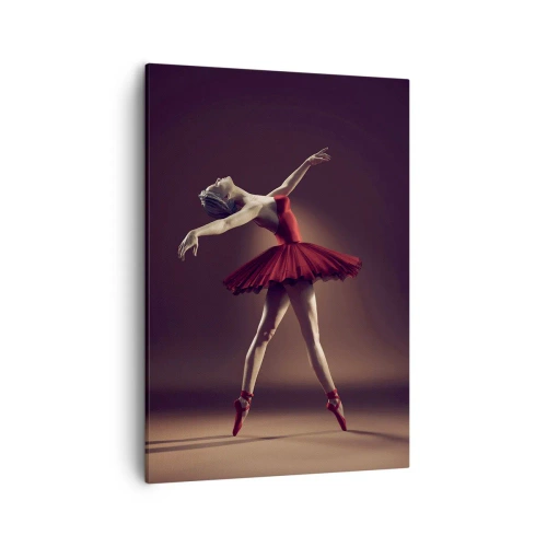 Quadro su tela - Stampe su Tela - Una ballerina in abito rosso sullo sfondo di un palco - 50x70cm - Prima ballerina - Decorazione murale moderna per soggiorno e camera da letto ARTTOR