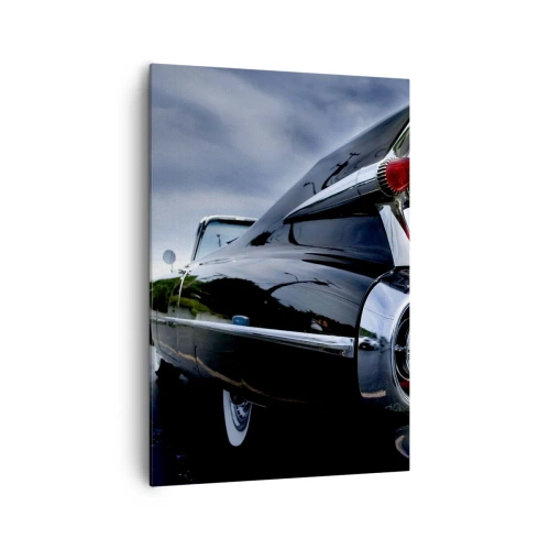 Quadro su tela - Stampe su Tela - Un'auto retrò classica con cromature lucide e pinne - 70x100cm - Proprio per questo è bella! - Decorazione murale moderna per soggiorno e camera da letto ARTTOR