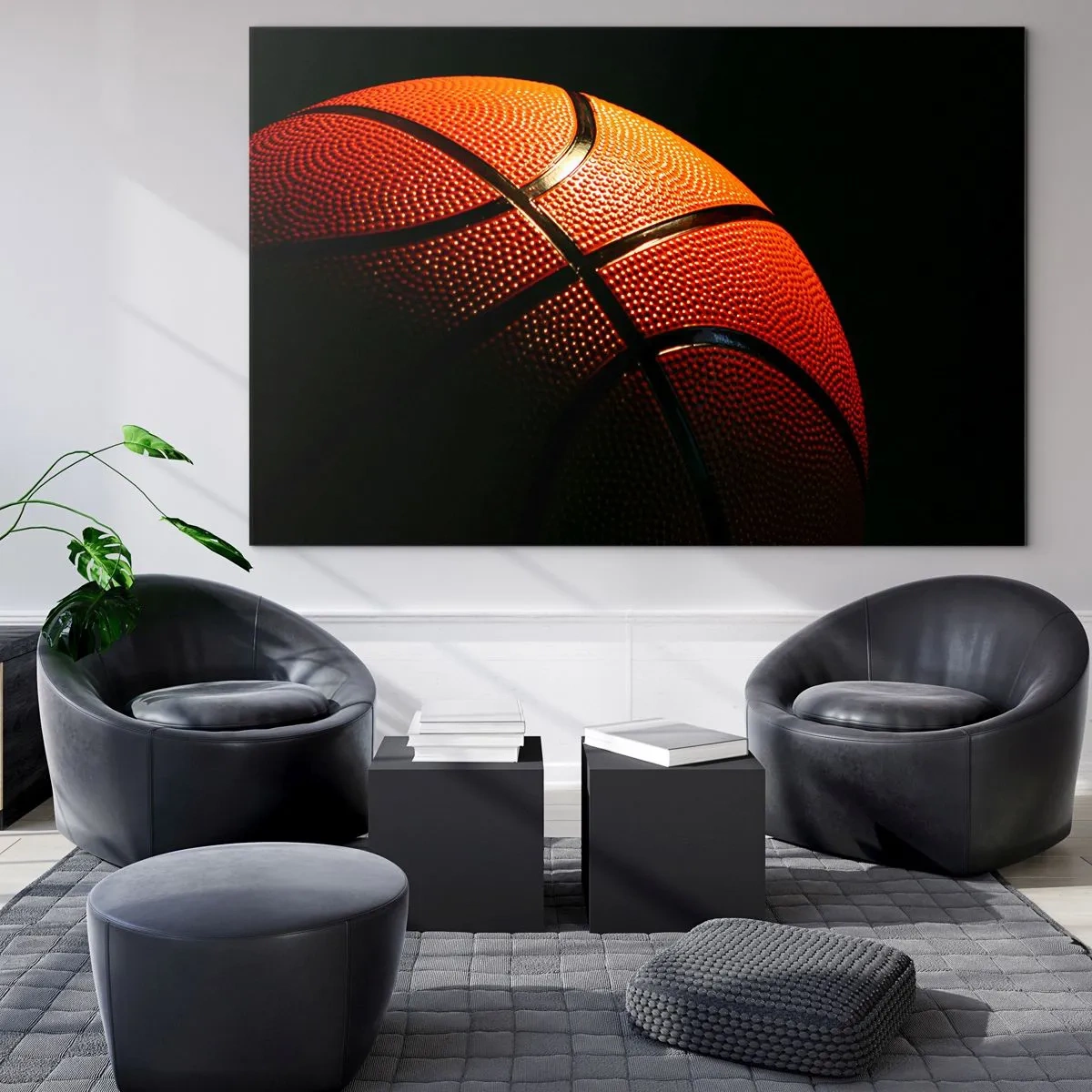 Quadro su vetro - Pallone da basket arancione su sfondo scuro - 120x80cm - Bella come un pianeta - Decorazione murale moderna per soggiorno e camera da letto ARTTOR