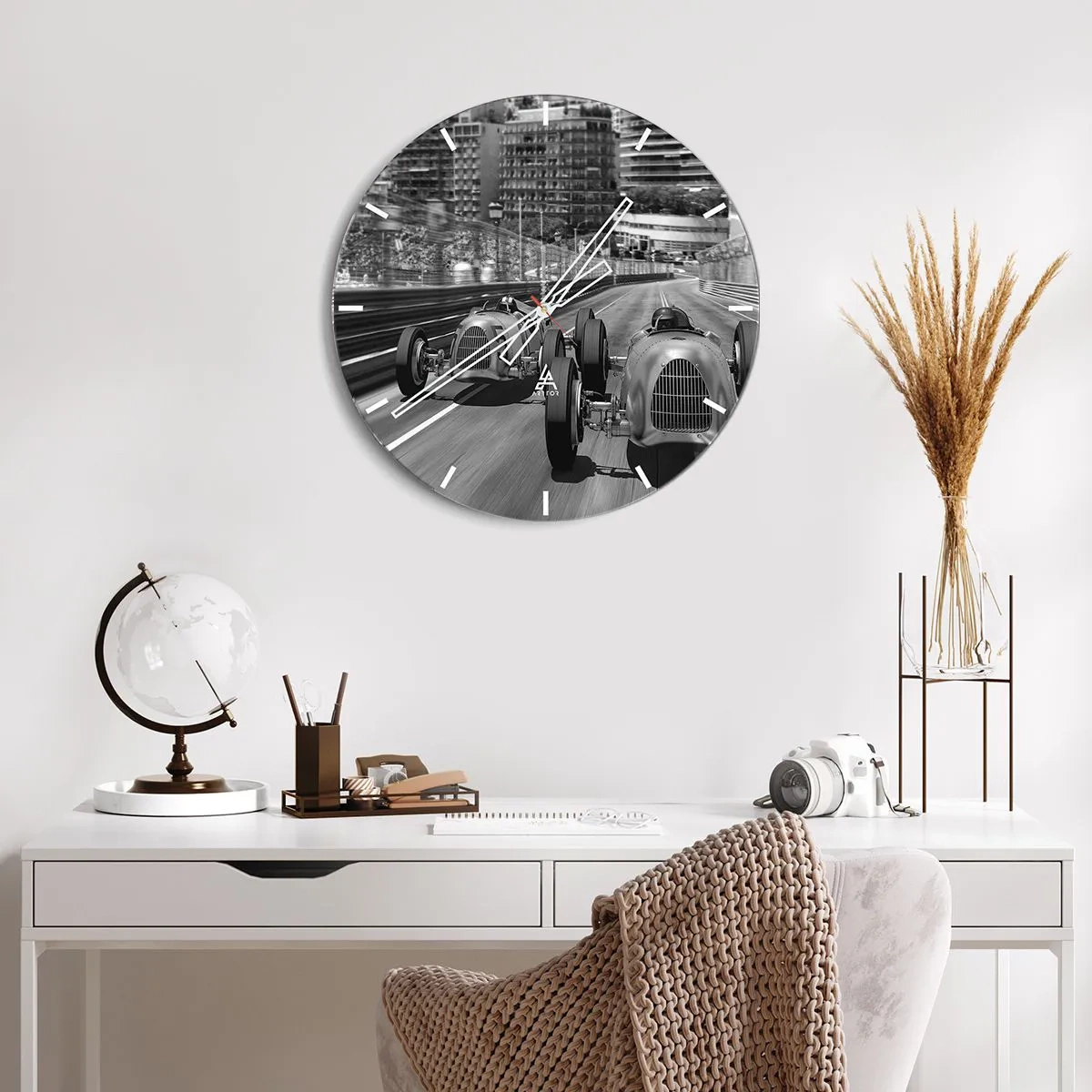 Orologio da parete - Orologio in Vetro - Gara di auto d'epoca sulle strade di Monte Carlo - 30x30cm - Tanto tempo fa a Montecarlo - Decorazione murale moderna per soggiorno, cucina e camera da letto ARTTOR