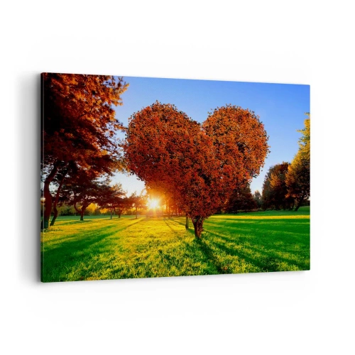 Quadro su tela - Stampe su Tela - Un albero a forma di cuore in uno scenario autunnale - 100x70cm - Come non amare l'autunno - Decorazione murale moderna per soggiorno e camera da letto ARTTOR
