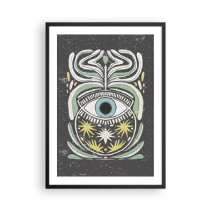 Poster in cornice nera - Un occhio simbolico circondato da motivi vegetali su uno sfondo scuro. - 50x70cm - Rituali tribali - Decorazione murale moderna per soggiorno e camera da letto ARTTOR