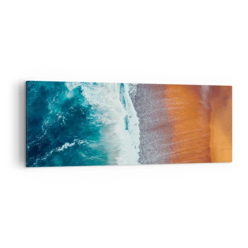 Quadro su tela - Stampe su Tela - Una vista delle onde dell'oceano che si infrangono sulla spiaggia dorata - 140x50cm - Il tocco dell'oceano - Decorazione murale moderna per soggiorno e camera da letto ARTTOR