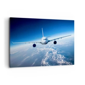 Quadro su tela - Stampe su Tela - Un aereo che vola sopra le nuvole contro un cielo blu - 120x80cm - Voglia di volare - Decorazione murale moderna per soggiorno e camera da letto ARTTOR