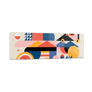 Quadro su vetro - Forme geometriche colorate in stile retrò - 160x50cm - Composizione: divertiti - Decorazione murale moderna per soggiorno e camera da letto ARTTOR