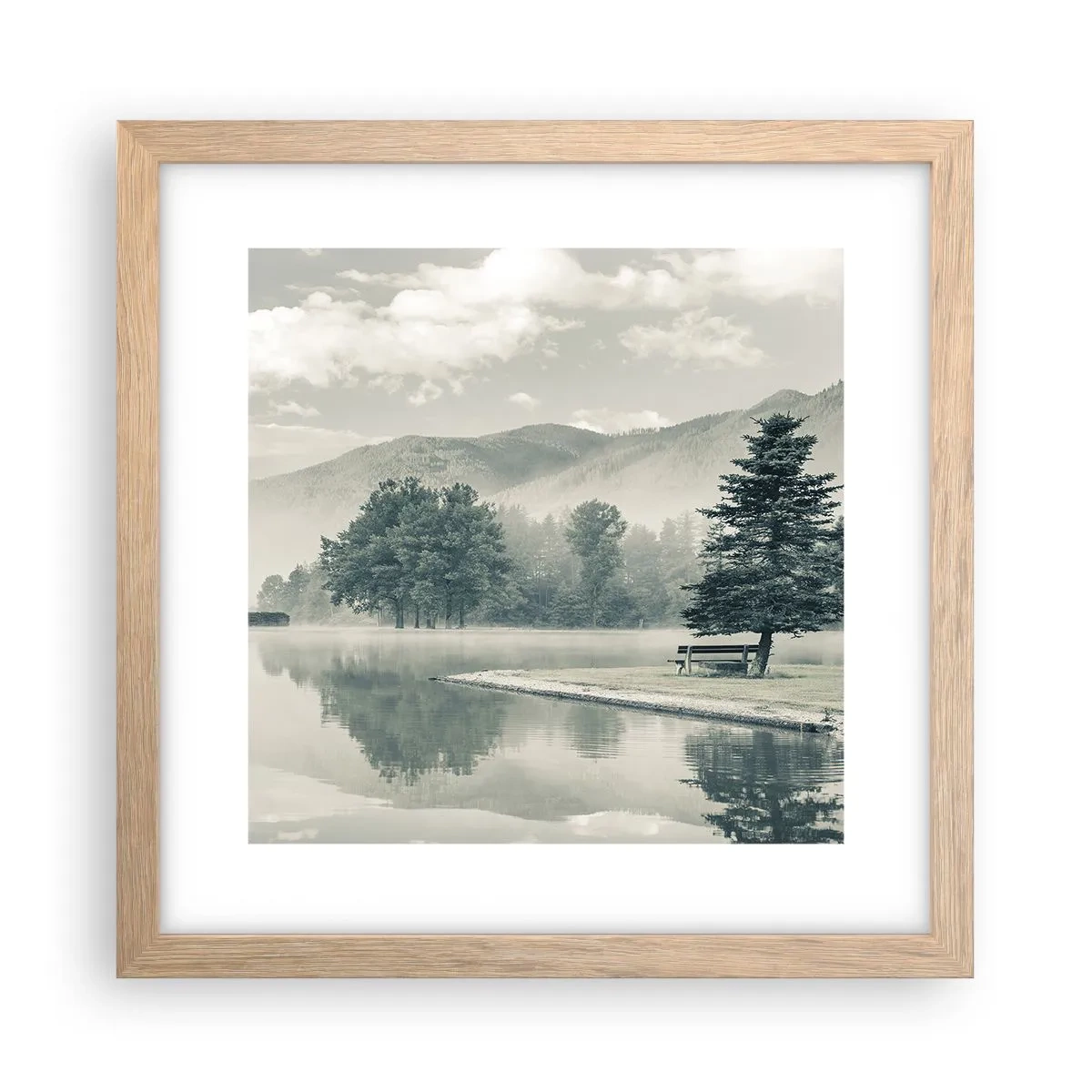 Poster in cornice rovere chiaro - Il lago dorme ancora - 30x30 cm