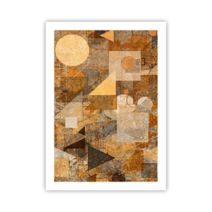 Poster - Composizione geometrica astratta nei toni del marrone e dell'arancione - 50x70cm - Studio cubista in marrone - Decorazione murale moderna per soggiorno e camera da letto ARTTOR