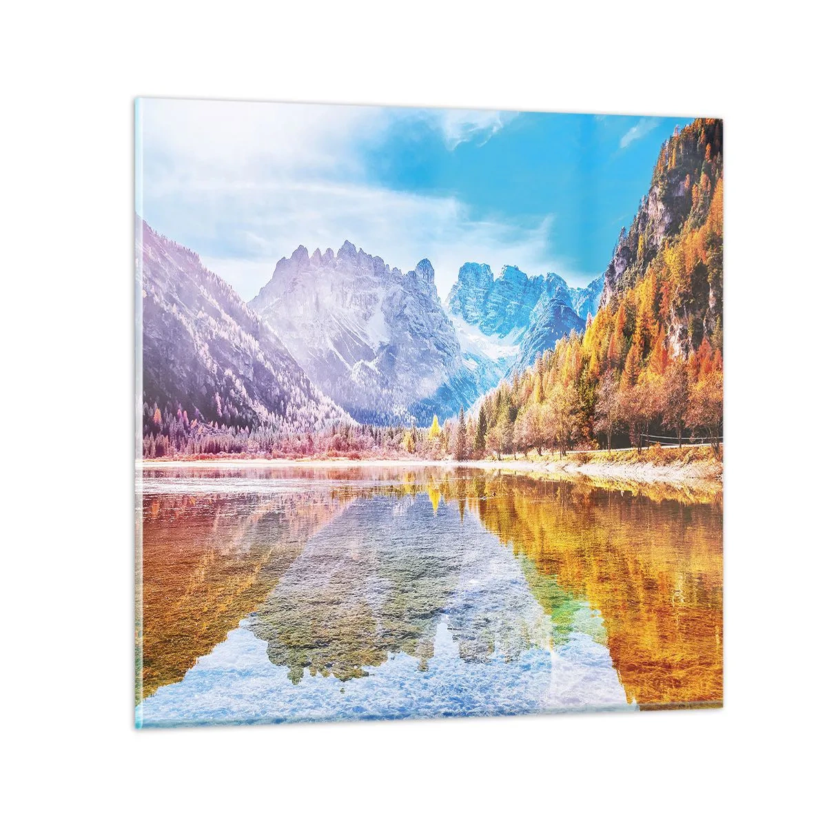 Quadro su vetro - E nei monti è già autunno - 30x30 cm