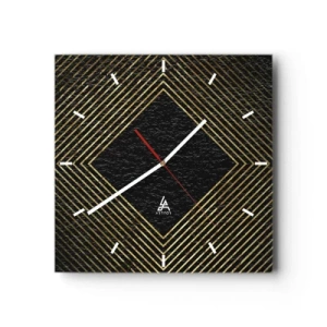 Orologio da parete - Orologio in Vetro - Sfondo nero con motivo geometrico di linee dorate - 30x30cm - Geometria in stile glamour - Decorazione murale moderna per soggiorno e camera da letto ARTTOR