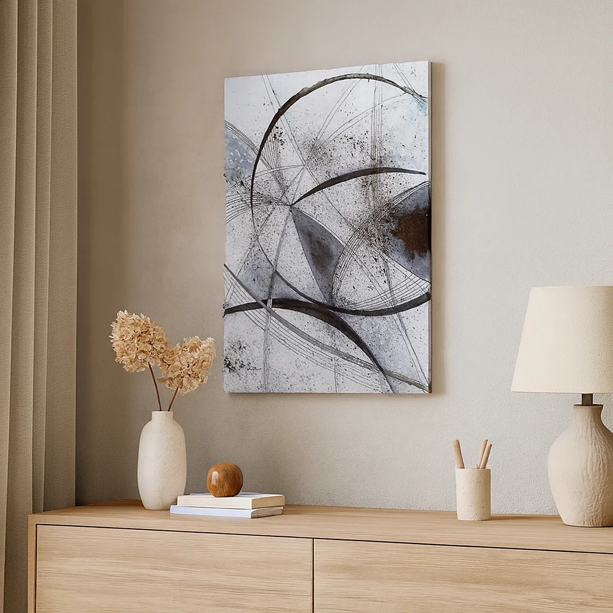 Quadro su tela - Stampe su Tela - Linee e forme astratte nelle tonalità del grigio e del nero - 50x70cm - Fantasia futuristica - Decorazione murale moderna per soggiorno e camera da letto ARTTOR