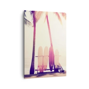 Quadro su tela - Stampe su Tela - Palme e tavole da surf sulla spiaggia sotto il sole - 70x100cm - Sarà un giorno fantastico - Decorazione murale moderna per soggiorno e camera da letto ARTTOR