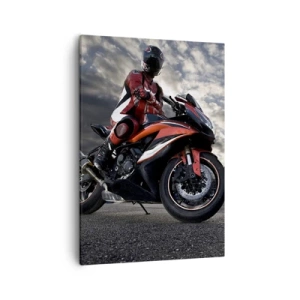 Quadro su tela - Stampe su Tela - Un motociclista su una moto sportiva contro un cielo nuvoloso - 50x70cm - Il cavaliere oscuro - Decorazione murale moderna per soggiorno e camera da letto ARTTOR