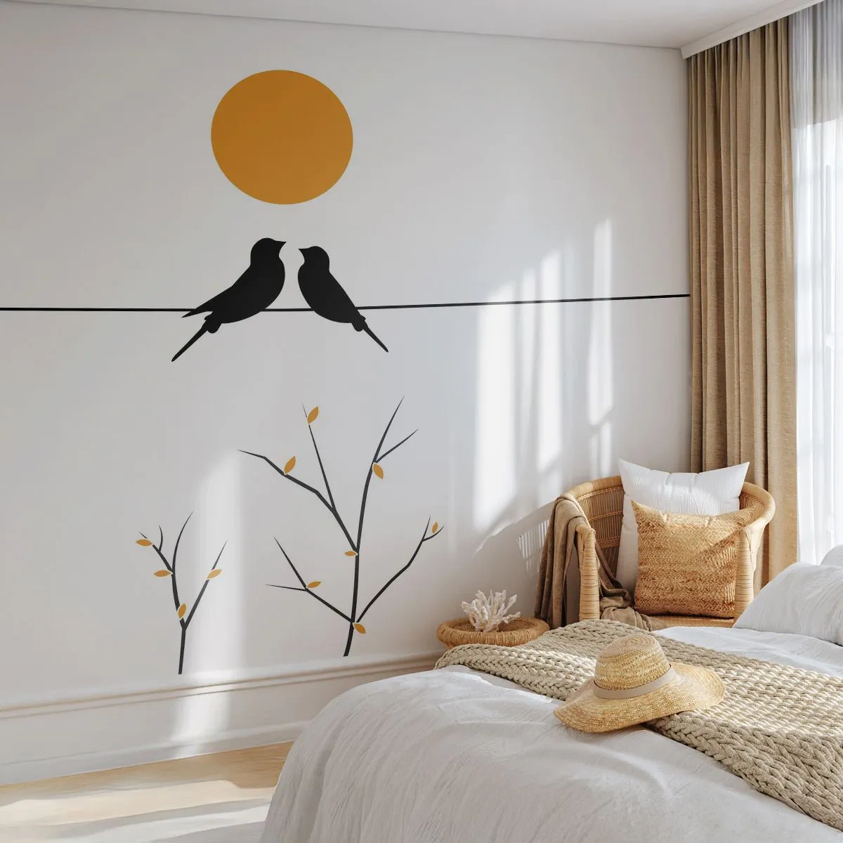 Fotomurali Premium Canvas - Sera da usignoli - Astrazione, Uccelli, Grafica - 250x175 cm