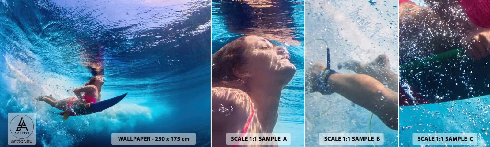 Campione Di Fotomurale Standard Eco - La profondità della gioia - Fare surf, Donna, Sport - 100x30 cm