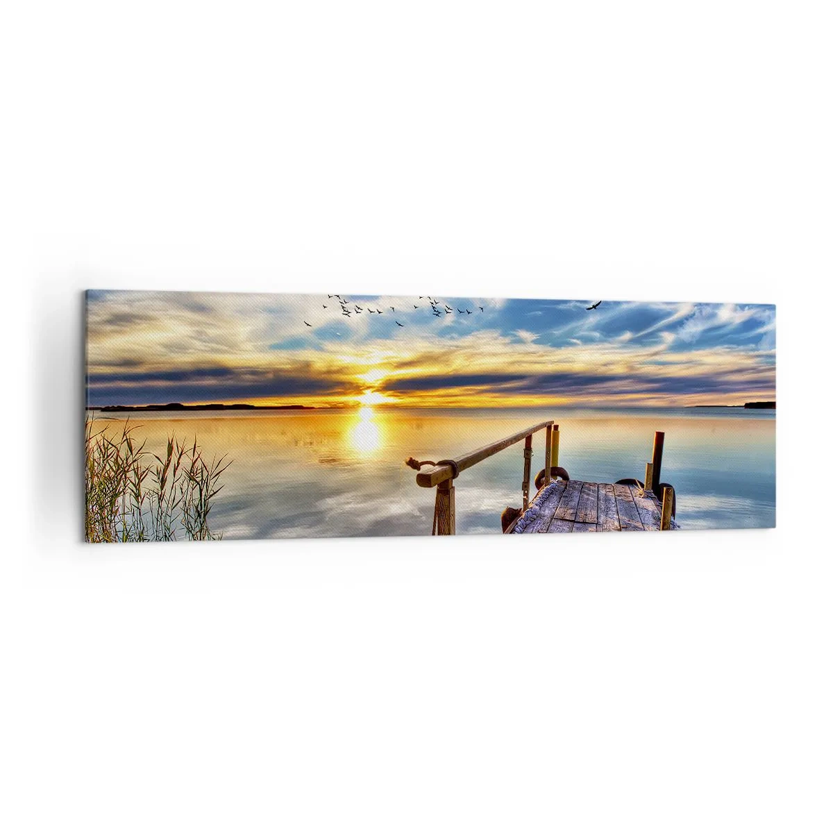 Quadro su tela - Stampe su Tela - Molo di legno sul lago al tramonto - 160x50cm - Il vento è andato a dormire - Decorazione murale moderna per soggiorno e camera da letto ARTTOR