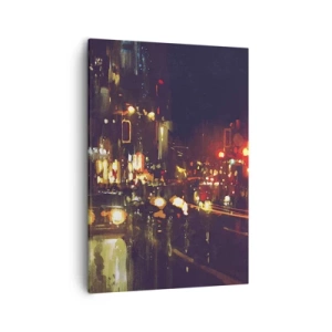 Quadro su tela - Stampe su Tela - Scena notturna della città con luci colorate e riflessi di strada - 50x70cm - Immersa nelle luci della notte - Decorazione murale moderna per soggiorno e camera da letto ARTTOR