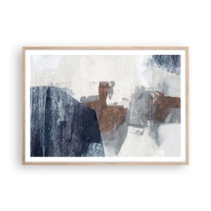 Poster in cornice rovere chiaro - Forme blu e marroni - 100x70 cm