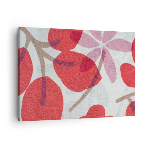 Quadro su tela - Stampe su Tela - Fiori e foglie nelle tonalità del rosso e del rosa - 70x50cm - Composizione di fiori in rosa - Decorazione murale moderna per soggiorno e camera da letto ARTTOR