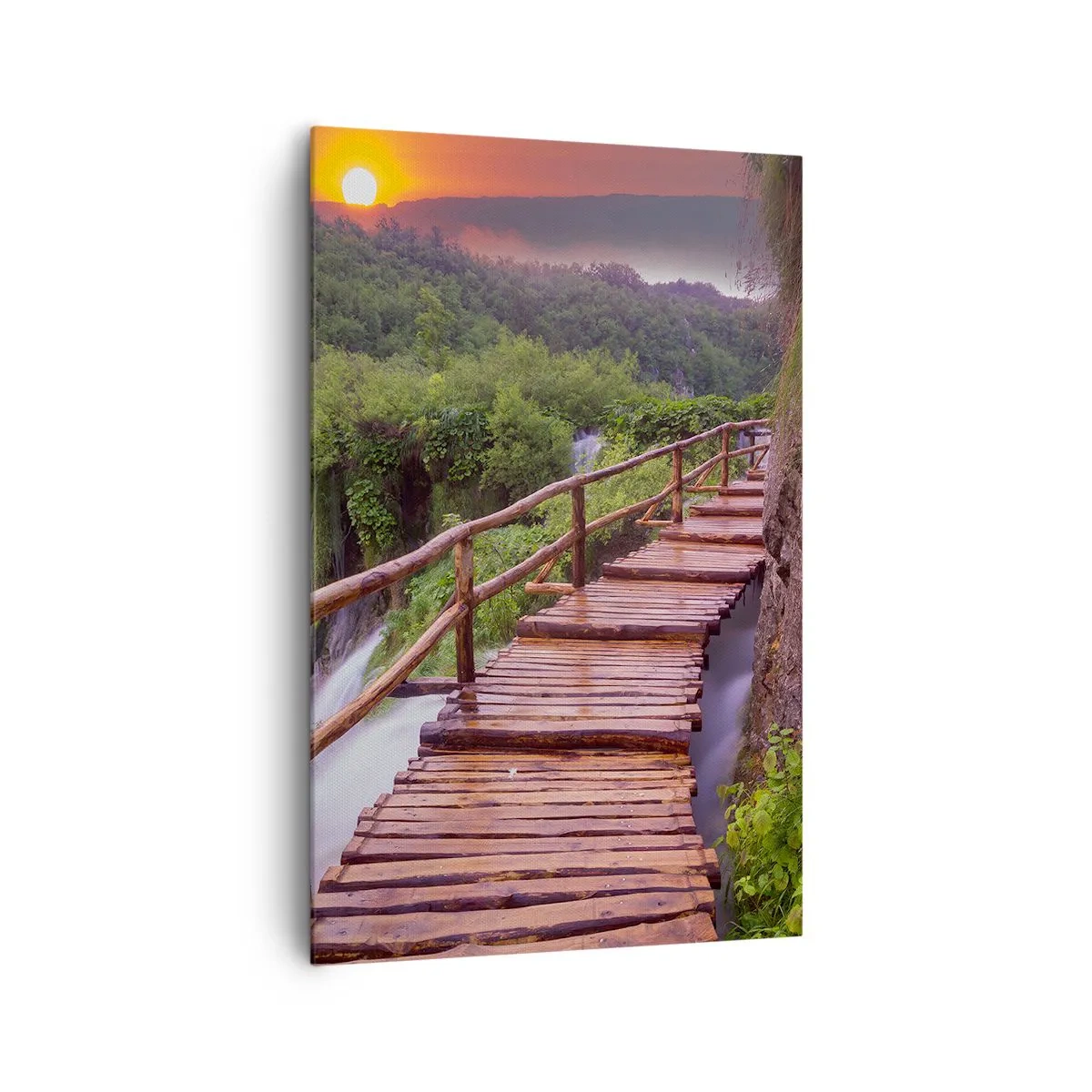 Quadro su tela - Stampe su Tela - Un ponte che domina le cascate al tramonto - 80x120cm - Una bellezza incredibile - Decorazione murale moderna per soggiorno e camera da letto ARTTOR