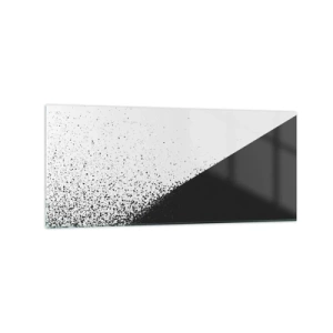 Quadro su vetro - Astrazione minimalista in bianco e nero con punti sparsi - 120x50cm - Più veloce, sempre di più - Decorazione murale moderna per soggiorno e camera da letto ARTTOR