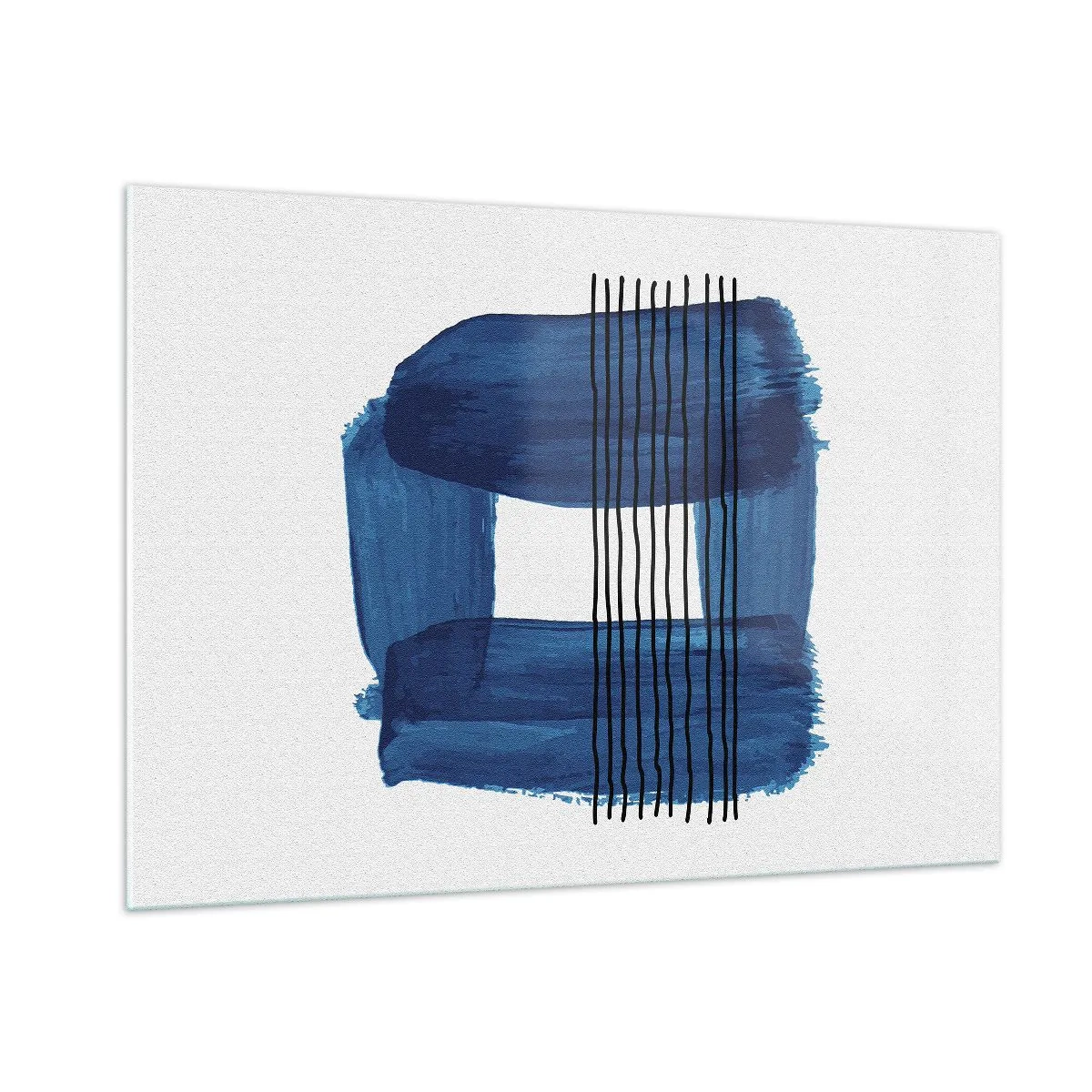 Quadro su vetro - Astrazione moderna nei toni del blu - 100x70cm - Composizione blu e nera - Decorazione murale moderna per soggiorno e camera da letto ARTTOR