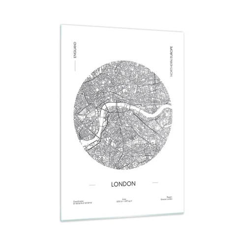 Quadro su vetro - Una mappa dettagliata di Londra in stile grafico in bianco e nero. - 50x70cm - Anatomia di Londra - Decorazione murale moderna per soggiorno e camera da letto ARTTOR