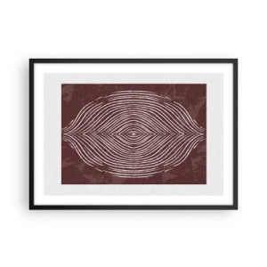 Poster in cornice nera - Onde simmetriche in linee bianche su sfondo marrone - 70x50cm - Lo spazio parlante - Decorazione murale moderna per soggiorno e camera da letto ARTTOR