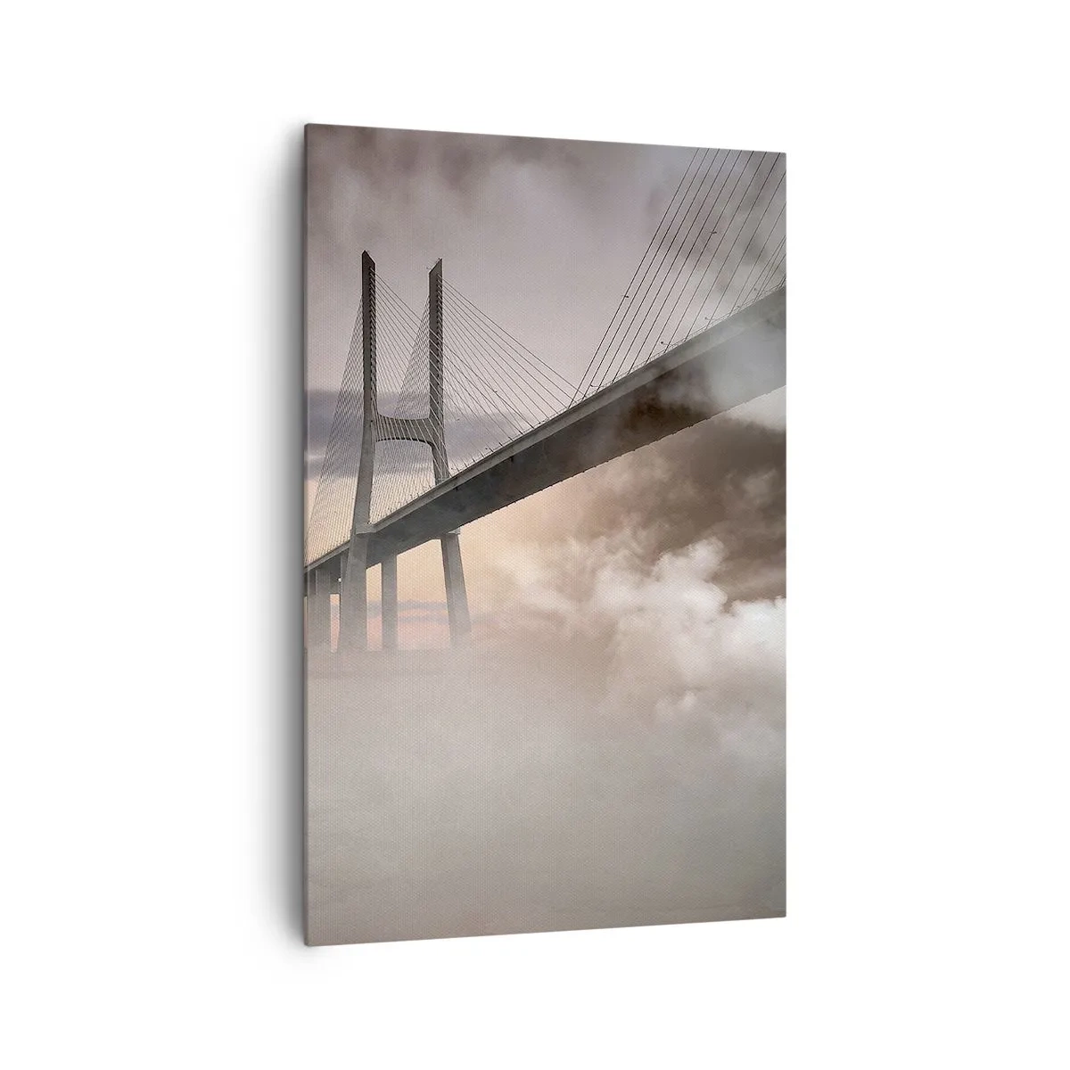 Quadro su tela - Stampe su Tela - Un ponte sopra un fiume circondato dalla nebbia al mattino - 80x120cm - Sul fiume che non c'è - Decorazione murale moderna per soggiorno e camera da letto ARTTOR