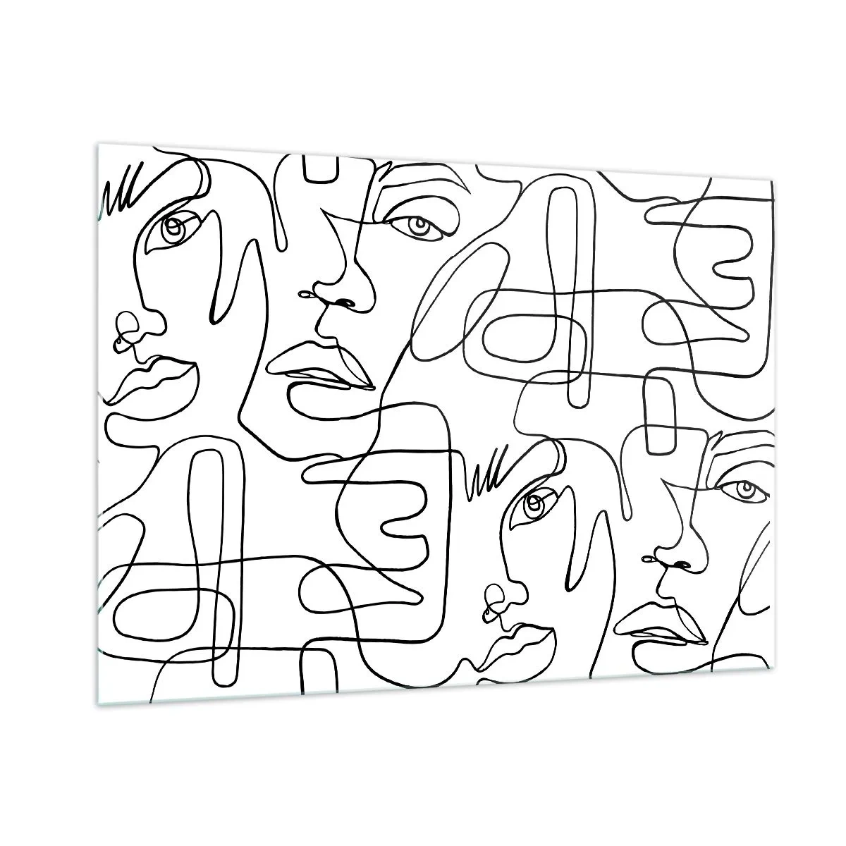 Quadro su vetro - Grafica facciale in bianco e nero - 100x70cm - Emozioni intrecciate - Decorazione murale moderna per soggiorno e camera da letto ARTTOR