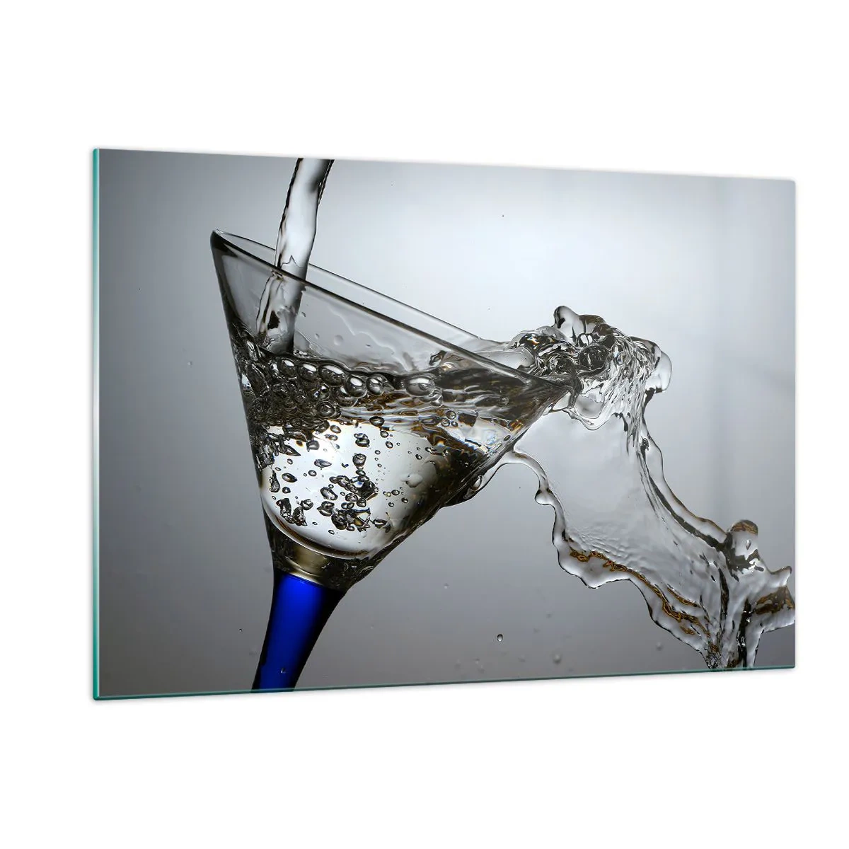 Quadro su vetro - Acqua che schizza in un bicchiere da martini - 120x80cm - Acqua cristallina in vetro di cristallo - Decorazione murale moderna per soggiorno e camera da letto ARTTOR