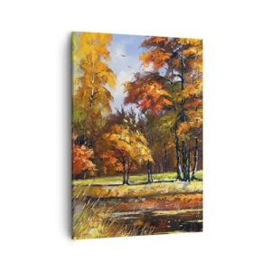 Quadro su tela - Stampe su Tela - Paesaggio autunnale con alberi colorati e uno stagno - 50x70cm - Paesaggio in oro e marrone - Decorazione murale moderna per soggiorno e camera da letto ARTTOR