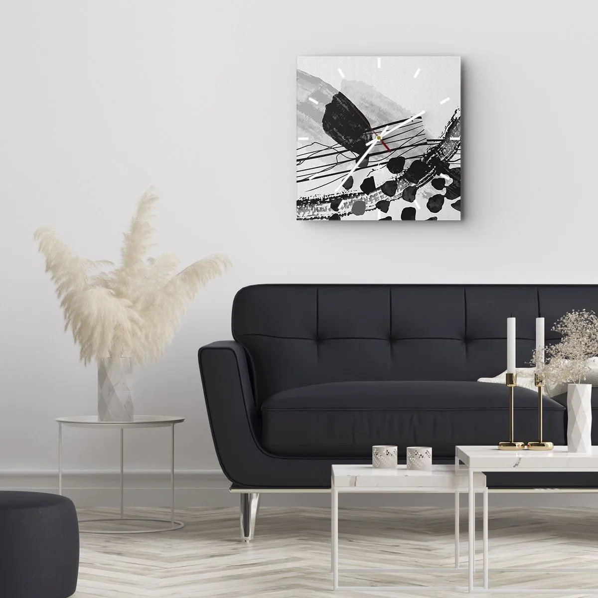 Orologio da parete - Orologio in Vetro - Composizione astratta in bianco e nero con forme organiche - 30x30cm - Astrazione organica in bianco e nero - Decorazione murale moderna per soggiorno e camera da letto ARTTOR