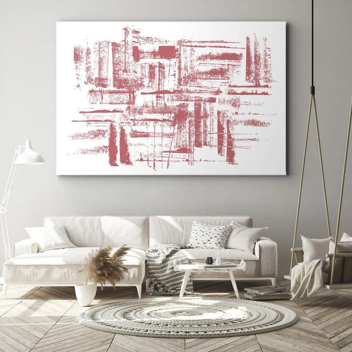 Quadro su tela - Stampe su Tela - Texture astratte rosa su sfondo bianco - 120x80cm - Città rossa - Decorazione murale moderna per soggiorno e camera da letto ARTTOR