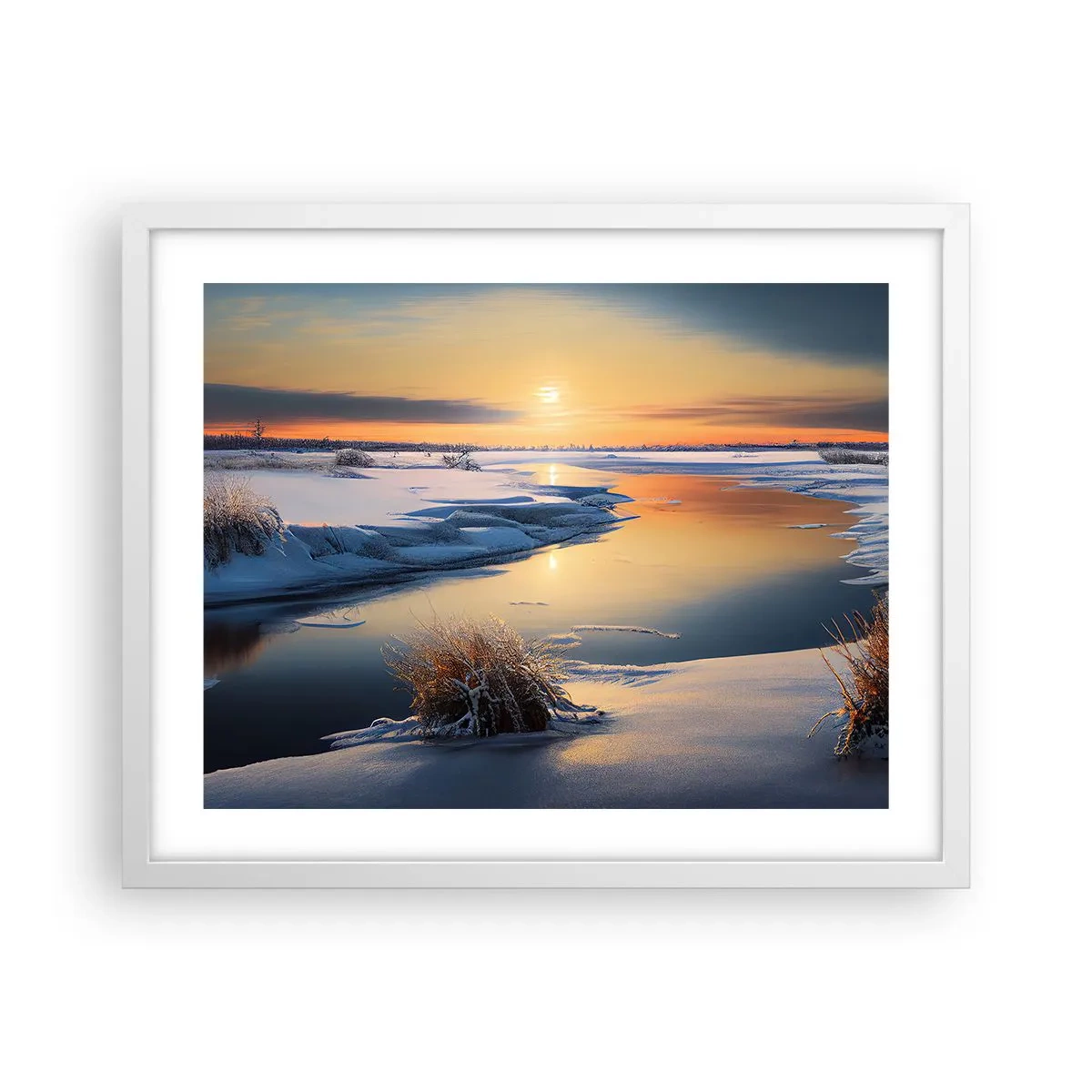 Poster in cornice bianca - Tramonto invernale - 50x40 cm