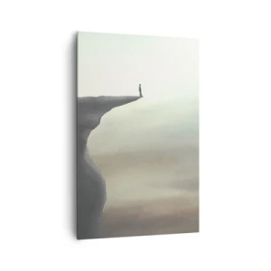 Quadro su tela - Stampe su Tela - Sagoma di una figura sul bordo di una scogliera in un paesaggio nebbioso - 80x120cm - Certamente verso l'alto! - Decorazione murale moderna per soggiorno e camera da letto ARTTOR