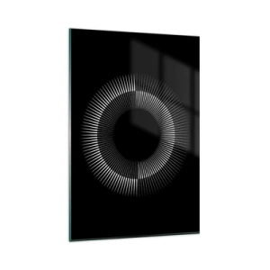 Quadro su vetro - Cerchio grafico con raggi in bianco e nero - 80x120cm - Sole nero - Decorazione murale moderna per soggiorno e camera da letto ARTTOR